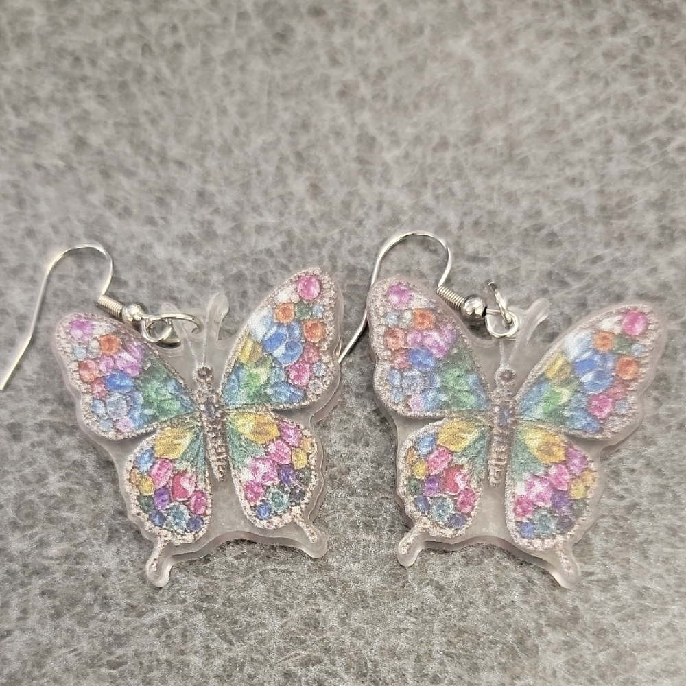 Vibrant Pink and Blue Butterfly Earrings with Textured Wings